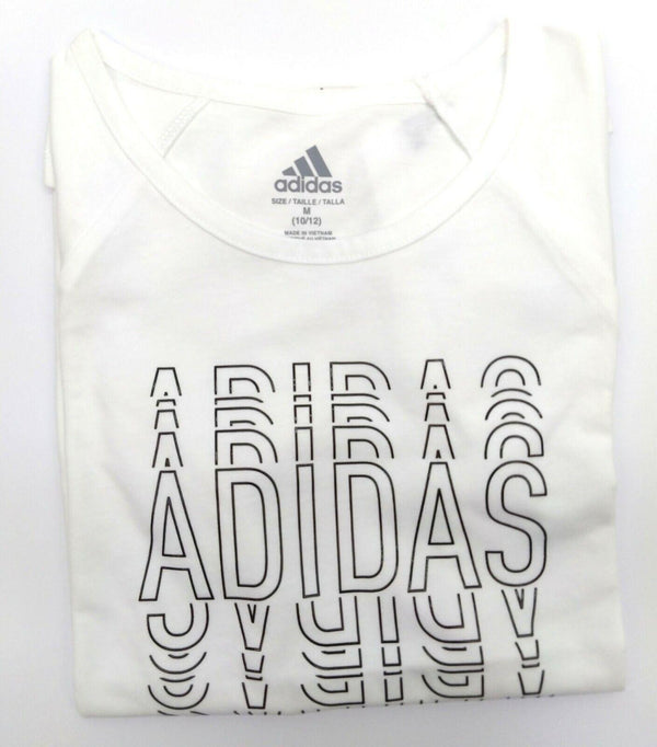 Adidas Girl's T-Shirt Graphic Short Sleeve Crew Neck Tee White Medium 10/12 New