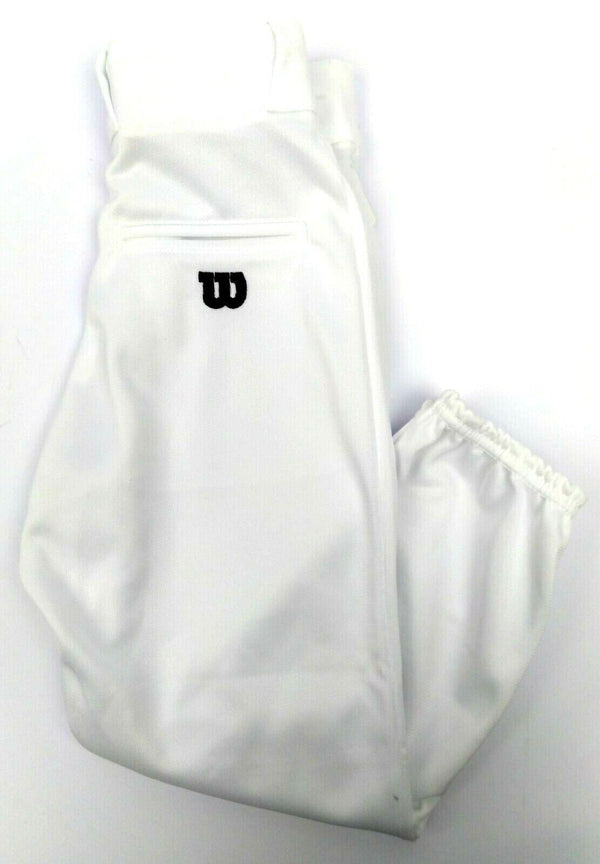 Wilson Youths' Baseball Pants Poly Warp Knit zipper with 2 Snap Closure - White