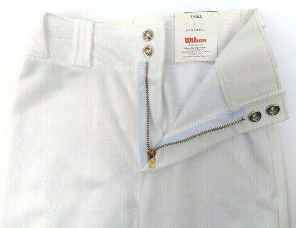 Wilson Youths' Baseball Pants Poly Warp Knit zipper with 2 Snap Closure - White