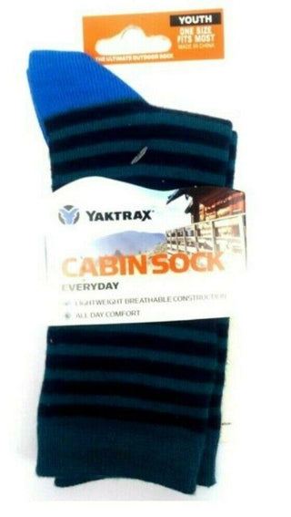Yaktrax Youth's Cabin Socks Everyday Hiking Casual Socks Blue Black One Size New