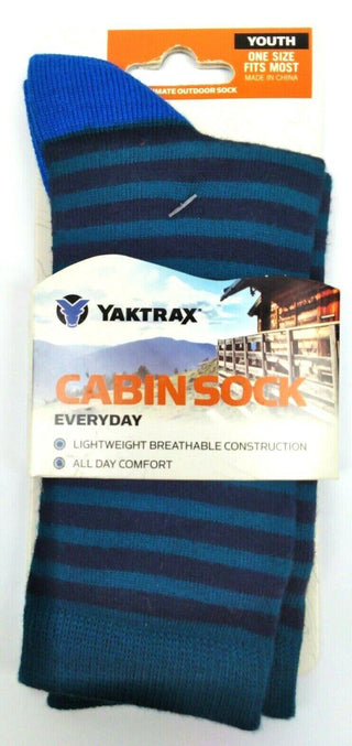 Yaktrax Youth's Cabin Socks Everyday Hiking Casual Socks Blue Black One Size New