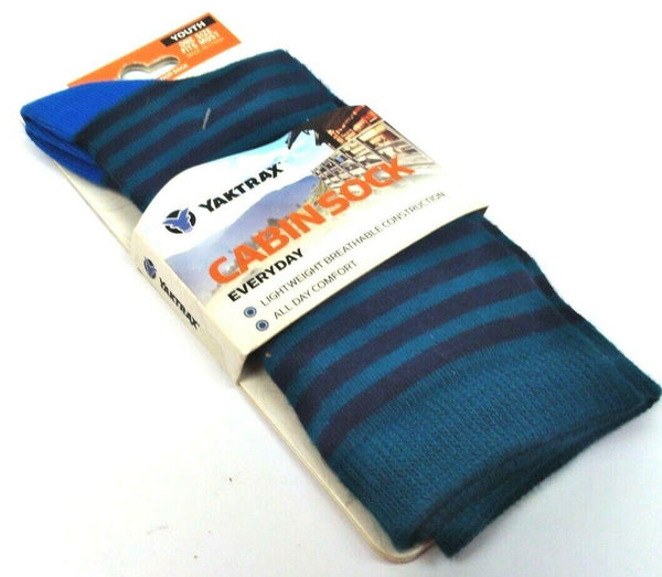 Yaktrax Youth's Cabin Socks Everyday Hiking Casual Socks Blue Black One Size New