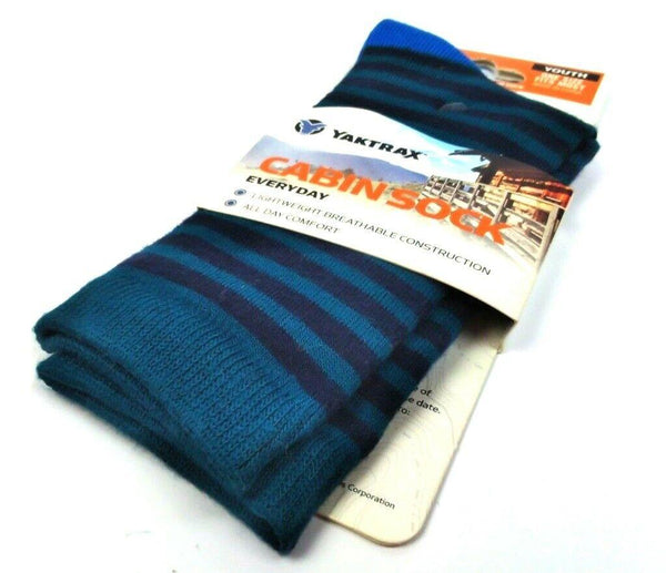Yaktrax Youth's Cabin Socks Everyday Hiking Casual Socks Blue Black One Size New