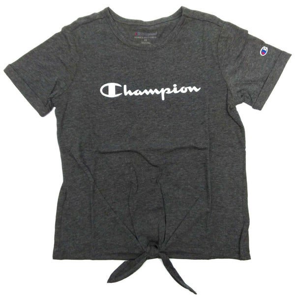 Champion Girls' T-Shirt Short Sleeve Tee Tie Front Granite Heather Size X-Small