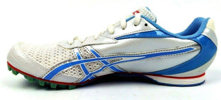 Asics Girl's Track and Field Running Shoes Hyper Rocket 5 White Blue Size 9.5