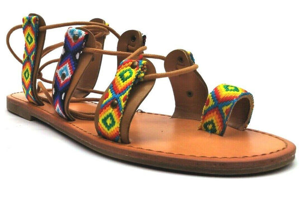 Indigo Rd Garlan Women's Sandals Lace Up Geometric Brown Multicolor Size 7.5M