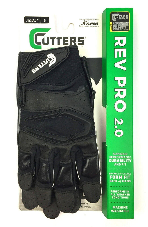 Cutters Adult Football Receiver Gloves REV Pro C Tack Black - Small