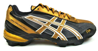 Asics Men's Field Hockey Shoes Lace Up Gel Hockey Pro Black Gold Storm New