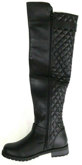 Women's Riding Boots Quilted Zipper Buckle Over Knee Black Size 6.5