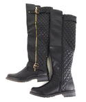 Women's Riding Boots Quilted Zipper Buckle Over Knee Black Size 6.5