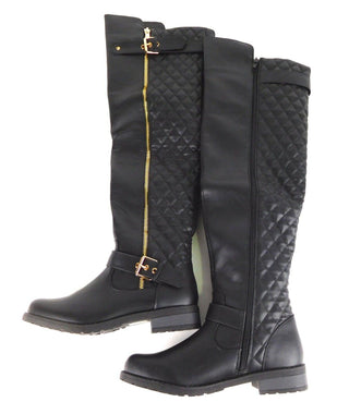 Women's Riding Boots Quilted Zipper Buckle Over Knee Black Size 6.5