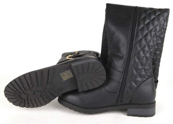 Women's Riding Boots Quilted Zipper Buckle Over Knee Black Size 6.5