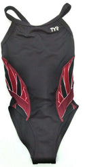 TYR Phoenix Girl's Swimsuit Splice Diamondfit One Piece Black Burgundy Size 22