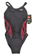 TYR Phoenix Girl's Swimsuit Splice Diamondfit One Piece Black Burgundy Size 22