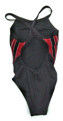 TYR Phoenix Girl's Swimsuit Splice Diamondfit One Piece Black Burgundy Size 22