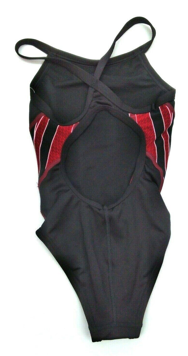 TYR Phoenix Girl's Swimsuit Splice Diamondfit One Piece Black Burgundy Size 22
