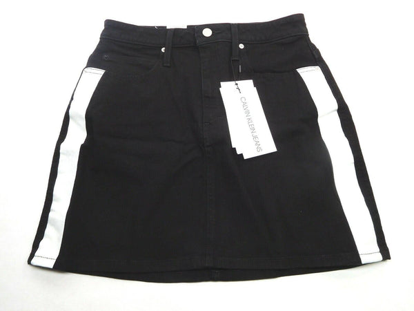 Calvin Klein Women's Mini Skirt Jeans Striped Denim Black White Size 32 New