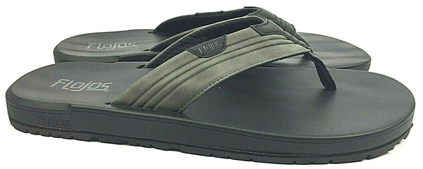Flojos Men's Flip Flops Sandals Memory Foam Thongs Grey Black New in Box