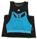 Adidas Women's Tennis Tank Top Escouade Sleeveless Black Shock + Blue Bra