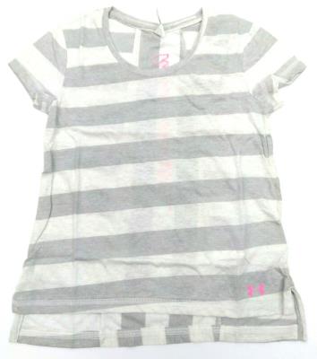 Under Armour Girls' T-Shirt Loose Fit Finale Short Sleeve Stripped Whisper Grey