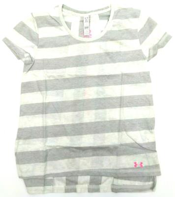 Under Armour Girls' T-Shirt Loose Fit Finale Short Sleeve Stripped Whisper Grey