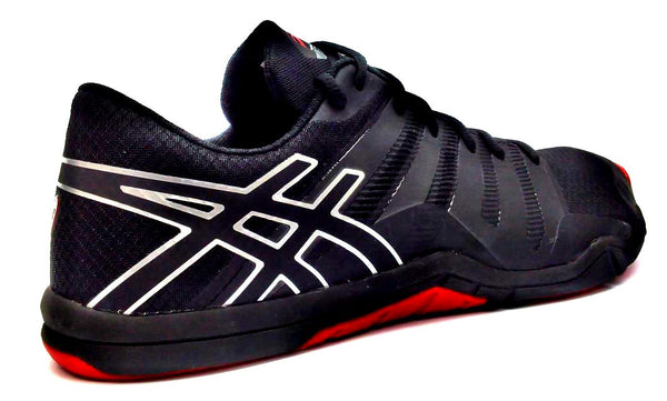 Asics Men's Training Shoe Met Conviction Lace Up Sneaker Black Silver Racing Red