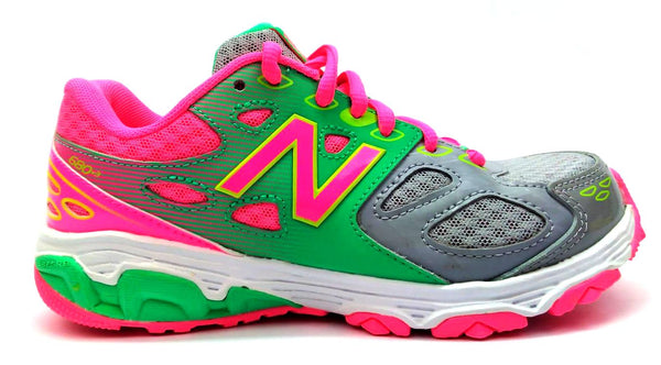 New Balance Kids Running Shoes Lace Up Athletic Shoes 680v3 Gray Green Pink New