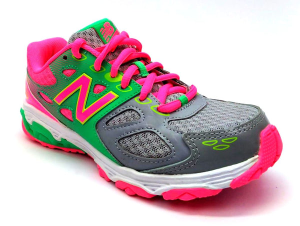 New Balance Kids Running Shoes Lace Up Athletic Shoes 680v3 Gray Green Pink New