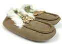 Vee Vee Girl's Microsuede Moccasin Slippers with Faux Fur Cuff Tan Size XL 4-5