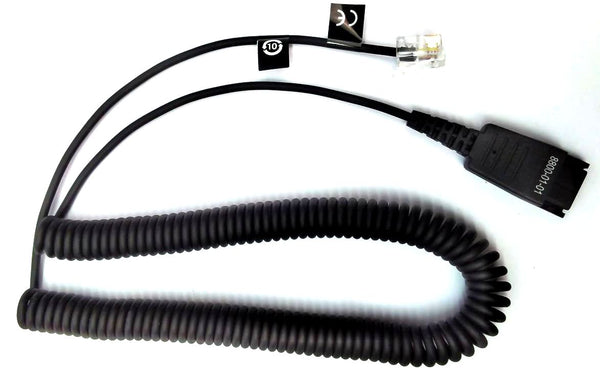 Jabra QD RJ10 Telephone Headphone Headset 2m Coiled Cable Cord 8800-01-01