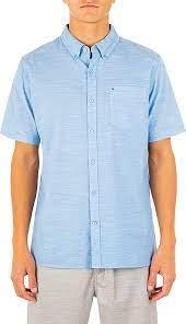 Buy blue Hurley Men&#39;s Button Shirt Casual Short Sleeve Regular Fit 100% Cotton Woven New