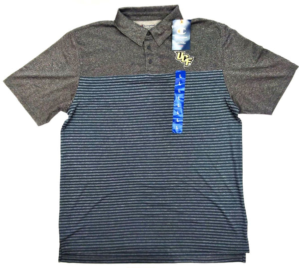 UCF Knights Men's Golf Polo Shirt Champion Short Sleeve Gray Stripes Size Large