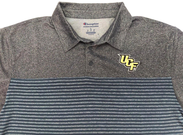 UCF Knights Men's Golf Polo Shirt Champion Short Sleeve Gray Stripes Size Large