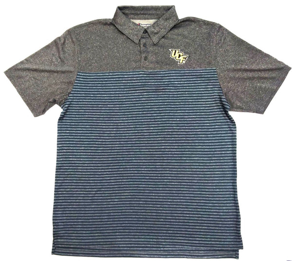 UCF Knights Men's Golf Polo Shirt Champion Short Sleeve Gray Stripes Size Large