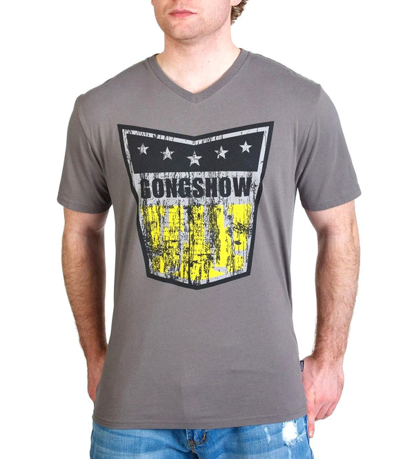 Gongshow Men's T-Shirt Puck Crest V-Neck Short Sleeved Grey Size X-Large