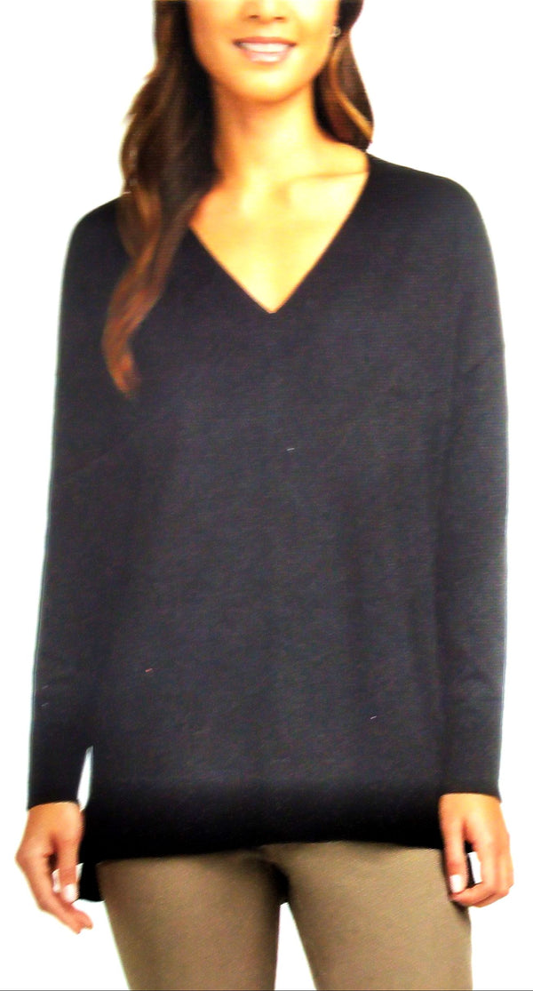 Matty M Women's Sweater V-Neck Tunic Long Sleeve with Side Slits Black Sz Small