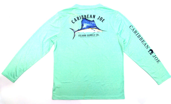 Caribbean Joe Men's Shirt Light Green Long Sleeve Swordfish Logo Graphic Size M