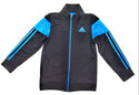 Adidas Kid's Track Jacket Full Zip Long Sleeve Performance 3 Stripes Black Blue