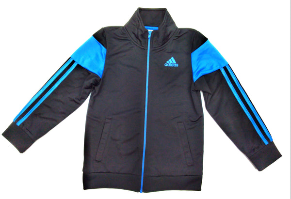 Adidas Kid's Track Jacket Full Zip Long Sleeve Performance 3 Stripes Black Blue