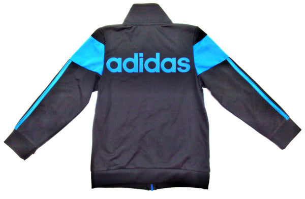 Adidas Kid's Track Jacket Full Zip Long Sleeve Performance 3 Stripes Black Blue