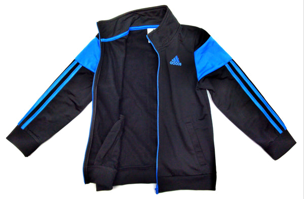 Adidas Kid's Track Jacket Full Zip Long Sleeve Performance 3 Stripes Black Blue