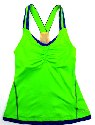 Saucony Women's Top Tank Ruched LX Singlets Technical Acid Green Cobalt XS