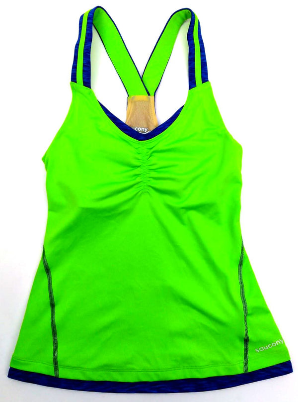 Saucony Women's Top Tank Ruched LX Singlets Technical Acid Green Cobalt XS