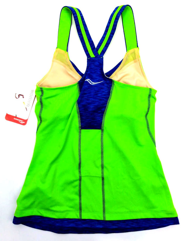 Saucony Women's Top Tank Ruched LX Singlets Technical Acid Green Cobalt XS