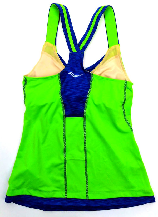 Saucony Women's Top Tank Ruched LX Singlets Technical Acid Green Cobalt XS
