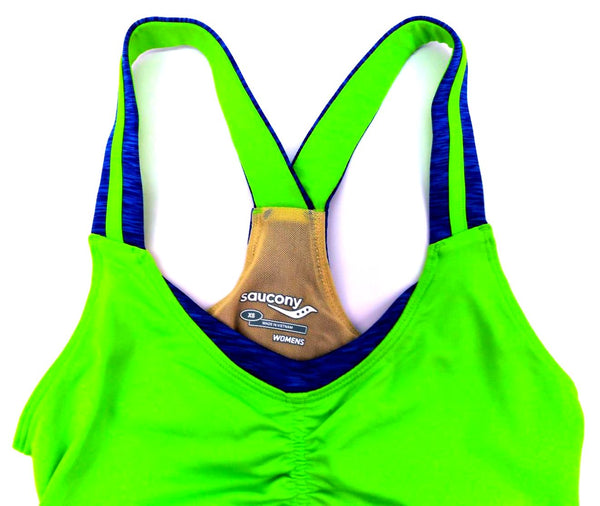 Saucony Women's Top Tank Ruched LX Singlets Technical Acid Green Cobalt XS