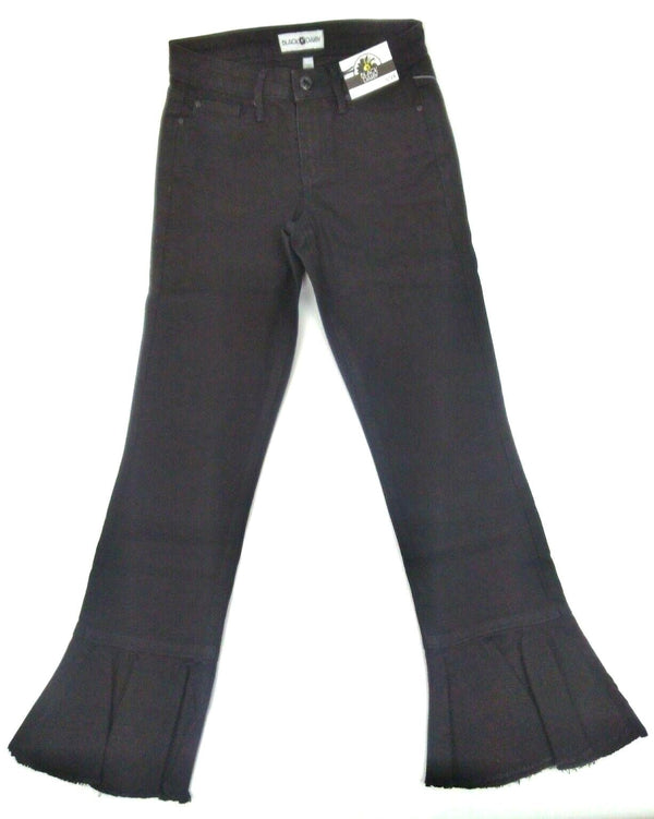 Women's Crop Pants Daisy Cha Flare Hem Crop Jeans Black Rinse Size 0/24 New