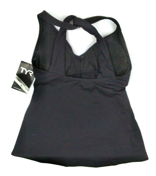 TYR Women's Swimwear Solid Halter Twisted Tankini Top Black Costume Size 6
