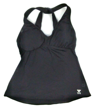 TYR Women's Swimwear Solid Halter Twisted Tankini Top Black Costume Size 6
