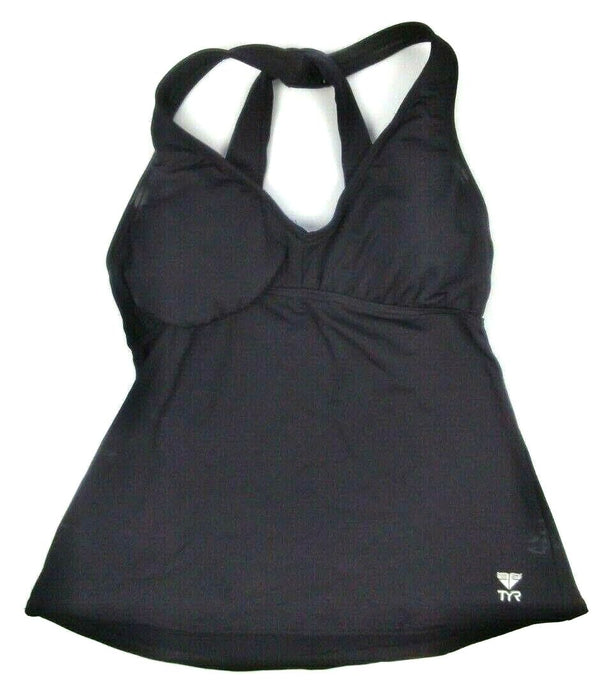 TYR Women's Swimwear Solid Halter Twisted Tankini Top Black Costume Size 6